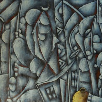 Pintura titulada "città portuale" por Malè, Obra de arte original, Oleo