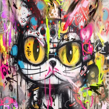 Peinture intitulée "Mad cat" par Rim'S, Œuvre d'art originale, Peinture numérique Monté sur Châssis en bois