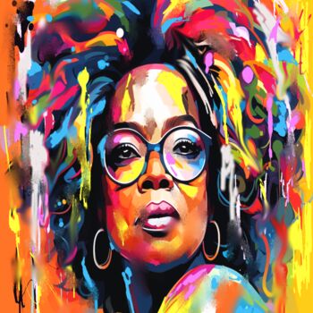 Digital Arts titled "Oprah the color of…" by Rim'S, Original Artwork, Digital Painting Mounted on Wood Stretcher frame