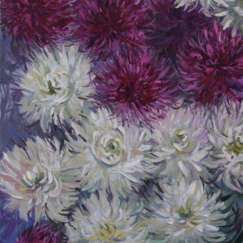 Painting titled "Chrysanthemums (201…" by Rima Azatyan, Original Artwork, Oil