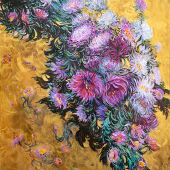 Painting titled "Chrysanthemums (gol…" by Rima Azatyan, Original Artwork, Oil