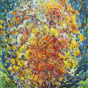 Painting titled "Gerbera" by Rima Azatyan, Original Artwork, Oil Mounted on Wood Stretcher frame
