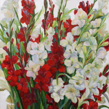 Painting titled "Red and White Gladi…" by Rima Azatyan, Original Artwork, Oil