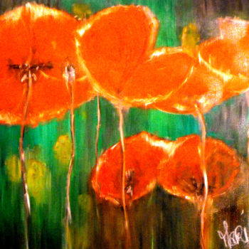 Painting titled "red flowers" by Mari, Original Artwork, Oil