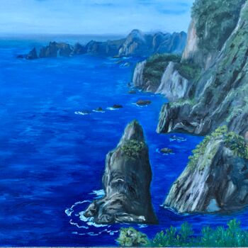 Peinture intitulée "Landscape cliff and…" par Rimma Tagirova, Œuvre d'art originale, Huile