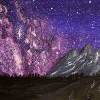 Painting titled "NIGHT IN THE MOUNTA…" by Rimma Savina, Original Artwork, Acrylic