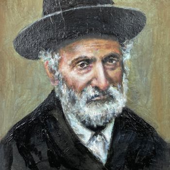 Painting titled "Rabbi Elijas Klackin" by Rimvydas Kviklys, Original Artwork, Oil Mounted on Cardboard