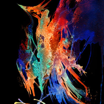 Ζωγραφική με τίτλο "Phoenix. Nocturno" από Rina Garon, Αυθεντικά έργα τέχνης, Ακουαρέλα