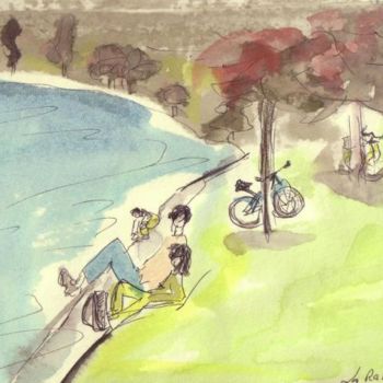 Disegno intitolato "lac de la ramée" da Rina Curiel, Opera d'arte originale