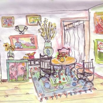 Dessin intitulée "le salon" par Rina Curiel, Œuvre d'art originale