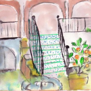 Desenho intitulada "les jardins de l'al…" por Rina Curiel, Obras de arte originais