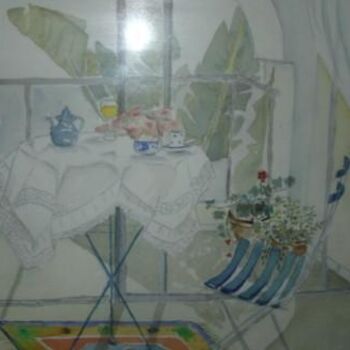 Painting titled "mon balcon" by Rina Curiel, Original Artwork