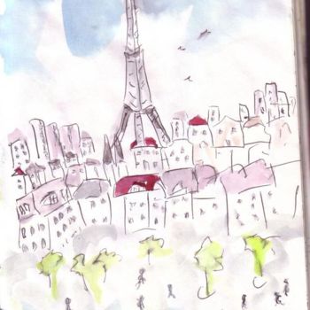 Dessin intitulée "Paris" par Rina Curiel, Œuvre d'art originale