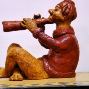 Sculpture titled "le joueur de flûte" by Rina Curiel, Original Artwork