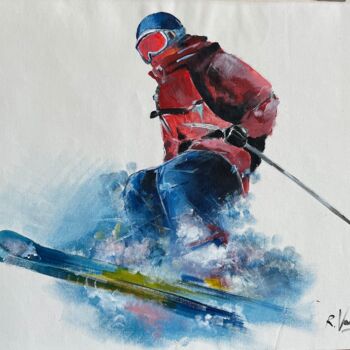 Schilderij getiteld "Skier" door Rinalds Vanadzins, Origineel Kunstwerk, Acryl