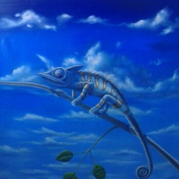 Картина под названием "Хамелеон и облака" - Rinat Shaker, Подлинное произведение искусства, Масло