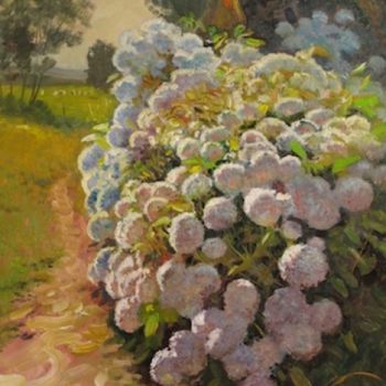 Malerei mit dem Titel "Hortensias" von Rinat Animaev, Original-Kunstwerk, Öl
