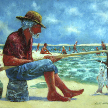 Painting titled "Ivre pêcheur." by Rinat Gayaliev, Original Artwork, Oil