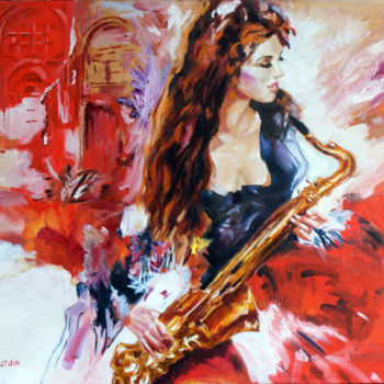 Painting titled "Jazz girl" by Rinat Galyautdinov, Original Artwork, Oil