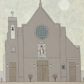 Картина под названием "Catholic church on…" - Rinat Harisov, Подлинное произведение искусства, Акрил