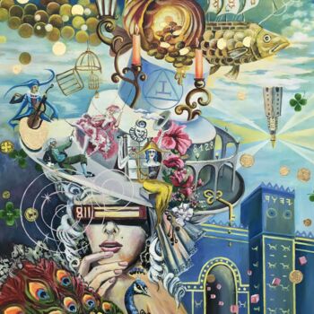 Картина под названием "Creatio" - Rinetta Feliz, Подлинное произведение искусства, Масло Установлен на Деревянная рама для н…