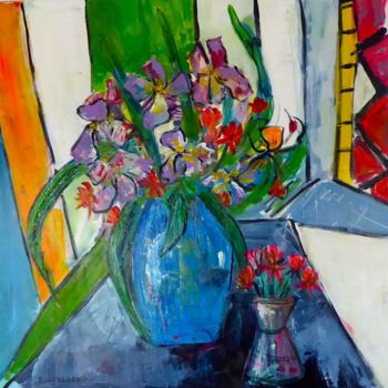 Painting titled "iris-au-vase-bleu.j…" by Christine Ringelstein, Original Artwork