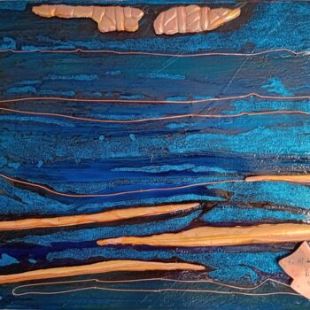 Peinture intitulée "" Au fil de l'eau "" par Riquet Faure, Œuvre d'art originale, Huile Monté sur Châssis en bois