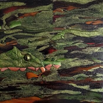 Pittura intitolato "" L'alarme de croco…" da Riquet Faure, Opera d'arte originale, Olio Montato su Telaio per barella in leg…