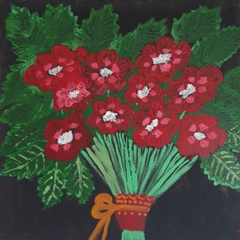 Malerei mit dem Titel "Red flowers bouquet" von Reshma Teena Daniel, Original-Kunstwerk, Acryl