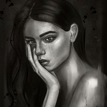 Digital Arts titled "Women in the dark" by Ekaterina Kuzeneva, Original Artwork, Digital Painting