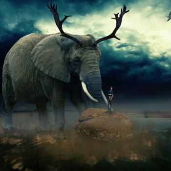 Digital Arts titled "The Elephant Deer" by Riss, Original Artwork, Photo Montage
