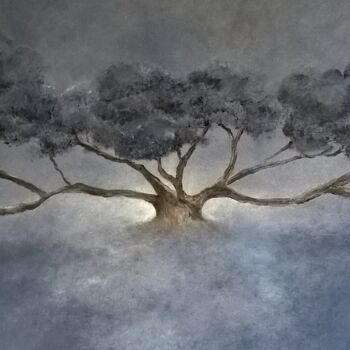 Schilderij getiteld "L'arbre aux nuages 4" door Rita Cau, Origineel Kunstwerk, Olie