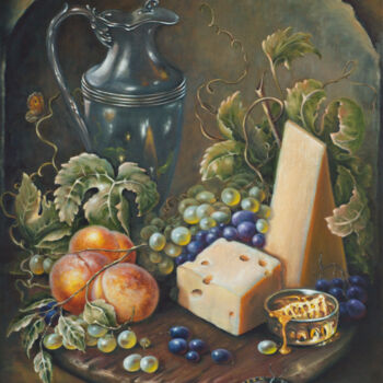 Painting titled "Still life with food" by Rita Cemkalo, Original Artwork, Oil