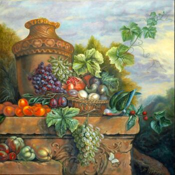 Painting titled "Still life with fru…" by Rita Cemkalo, Original Artwork, Oil