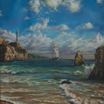 Painting titled "Seascape" by Rita Cemkalo, Original Artwork, Oil