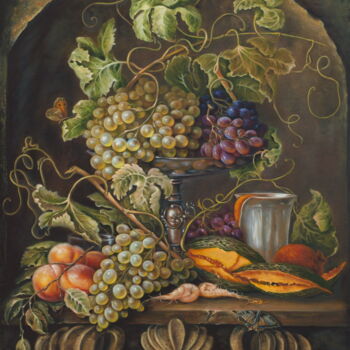 Painting titled "Still life with gra…" by Rita Cemkalo, Original Artwork, Oil