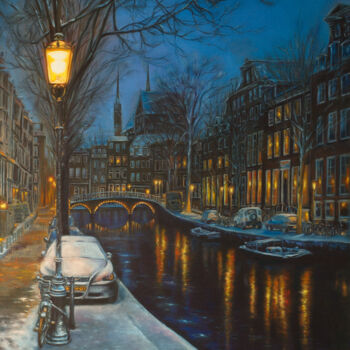 Картина под названием "Streets of Amsterdam" - Рита Цемкало, Подлинное произведение искусства, Масло
