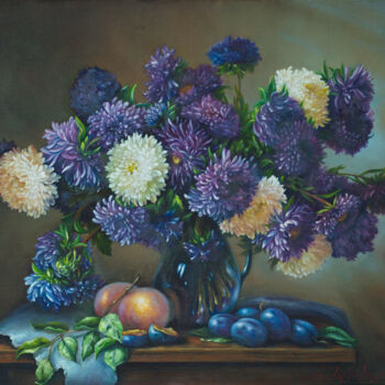 Painting titled "Still life with ast…" by Rita Cemkalo, Original Artwork, Oil