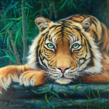 Painting titled "Beautiful tiger" by Rita Cemkalo, Original Artwork, Oil