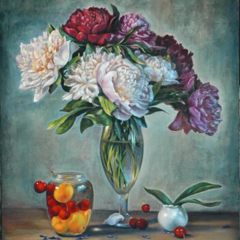 Ζωγραφική με τίτλο "Beautiful flowers w…" από Рита Цемкало, Αυθεντικά έργα τέχνης, Λάδι