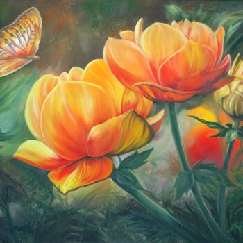 Peinture intitulée "Orange flowers in m…" par Rita Cemkalo, Œuvre d'art originale, Huile