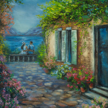 Peinture intitulée "House on the lake" par Rita Cemkalo, Œuvre d'art originale, Huile