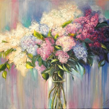 Painting titled "Beautiful lilac in…" by Rita Cemkalo, Original Artwork, Oil