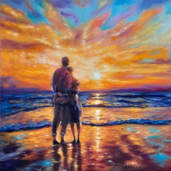 Schilderij getiteld "Beautiful sunset on…" door Rita Cemkalo, Origineel Kunstwerk, Olie