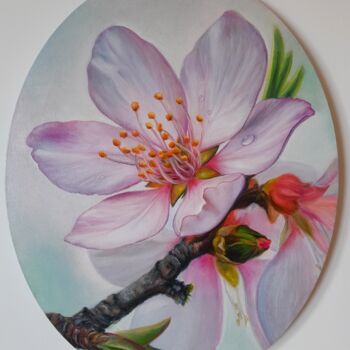 Painting titled "Beautiful peach flo…" by Rita Cemkalo, Original Artwork, Oil