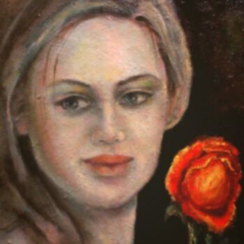 Schilderij getiteld "Ritratto con fiore" door Rita Degli Esposti, Origineel Kunstwerk, Olie
