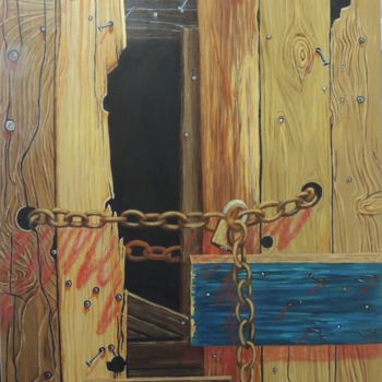 Pintura intitulada "door-with-rusted-ch…" por Rita Kili, Obras de arte originais, Acrílico