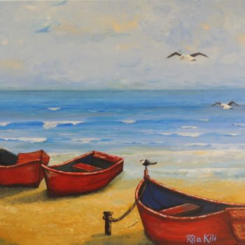 Painting titled "Fisher Boats on Wes…" by Rita Kili, Original Artwork, Acrylic