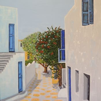 Painting titled "GREEK STREET" by Rita Kili, Original Artwork, Acrylic