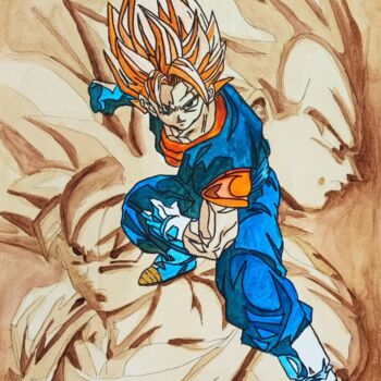 Painting titled ""Stop War"- Goku" by Rita Monika Vintu (RitArt), Original Artwork, Acrylic Mounted on Cardboard